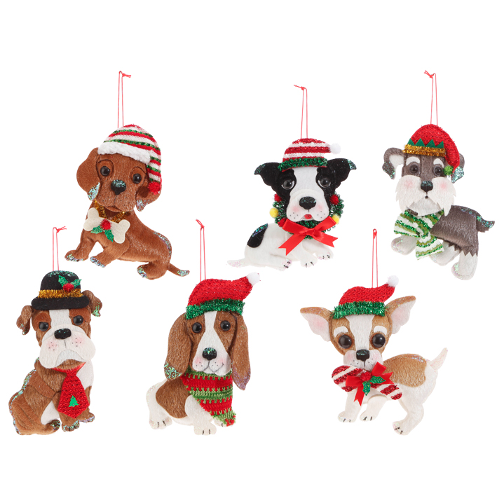 Raz Imports Christmas Decor Felt Black White Dog Pup Ornament 2pc 